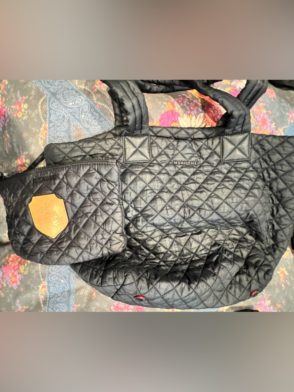 MZ Wallace Quilted Metro Medium Black Tote with original pouch & added pouch